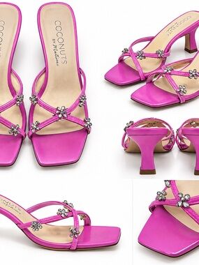 Coconuts by Matisse Hot Pink Jeweled Strappy Mid-Heel Sandals